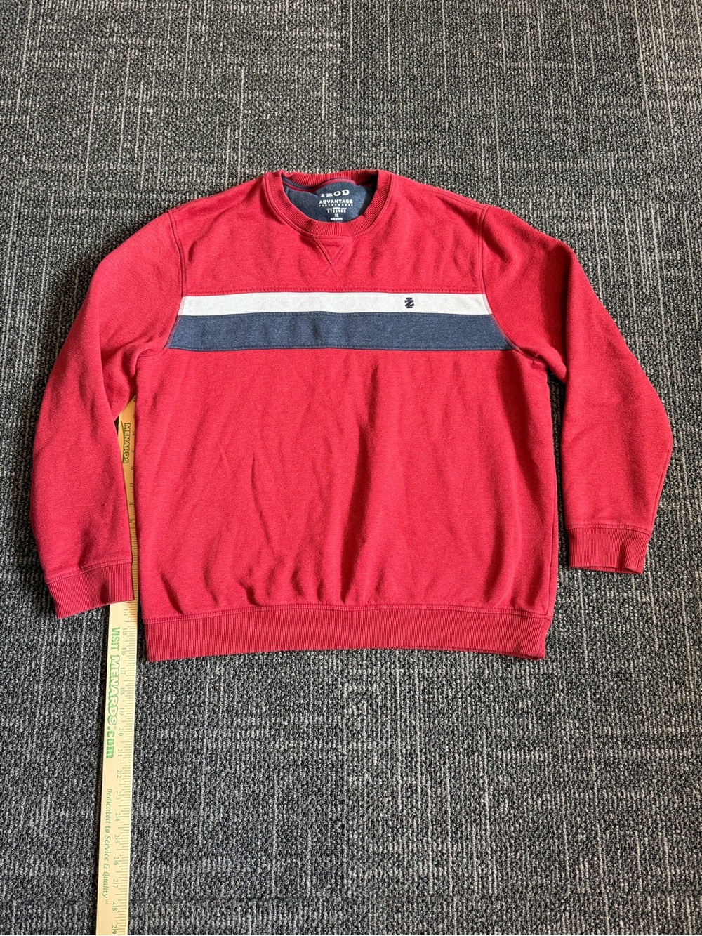 IZOD Mens Red Stripe Jaspe Fleece Crew Neck Pullover Sweatshirt X Large XL